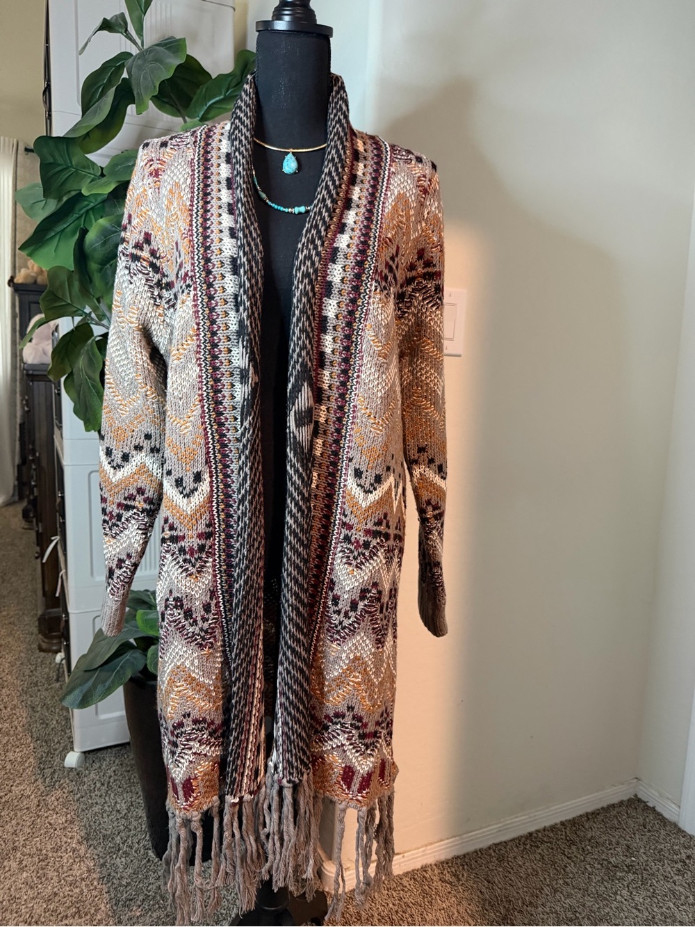 Cozy Multicolor Fringe Open-Front Cardigan Sweater